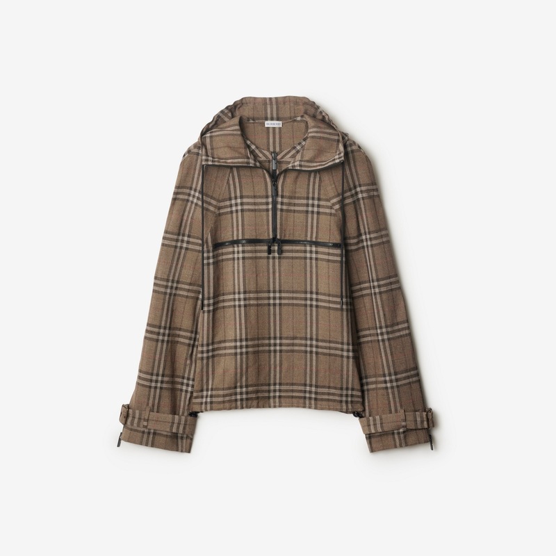 Check Silk Blend Hooded Jacket