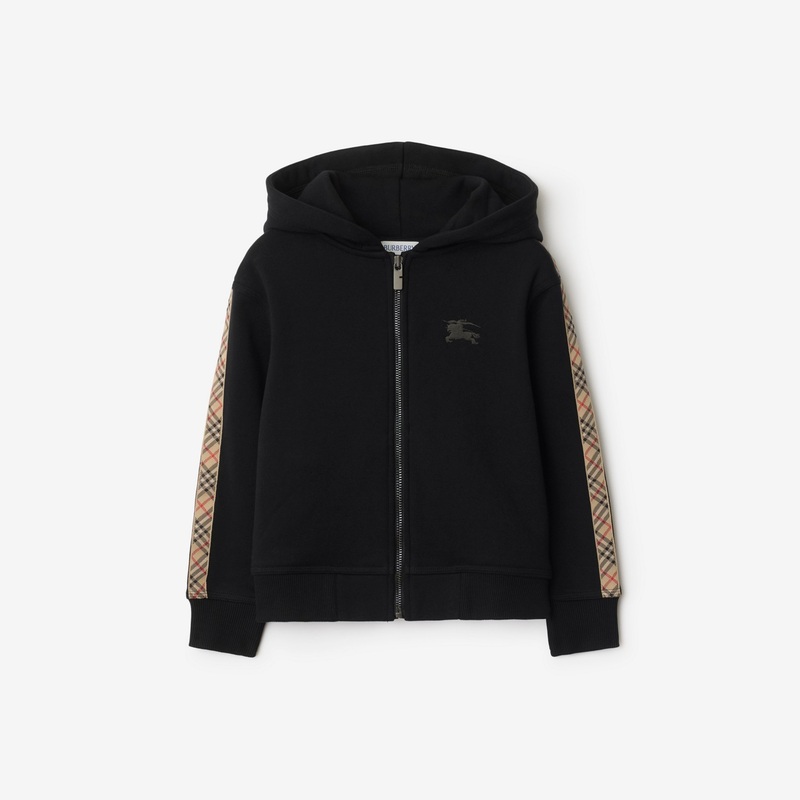 Check Trim Cotton Zip Hoodie