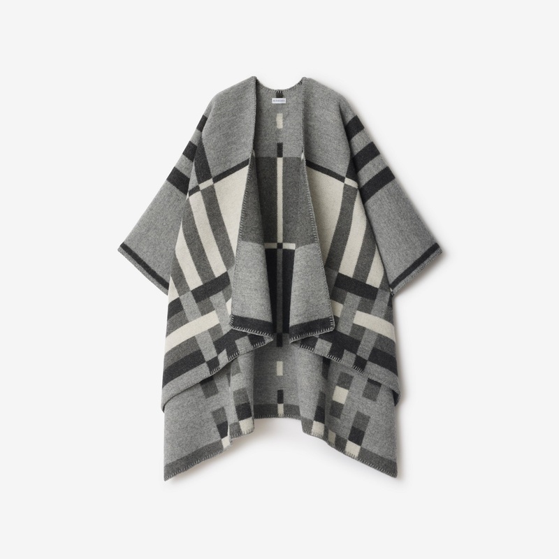 Colour Block Check Wool Cape