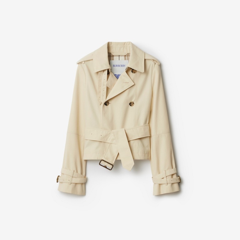 Cropped Cotton Blend Trench Jacket