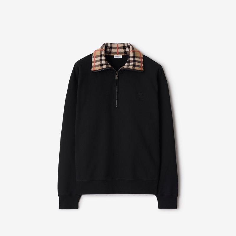 Check Collar Cotton Half-zip Sweatshirt
