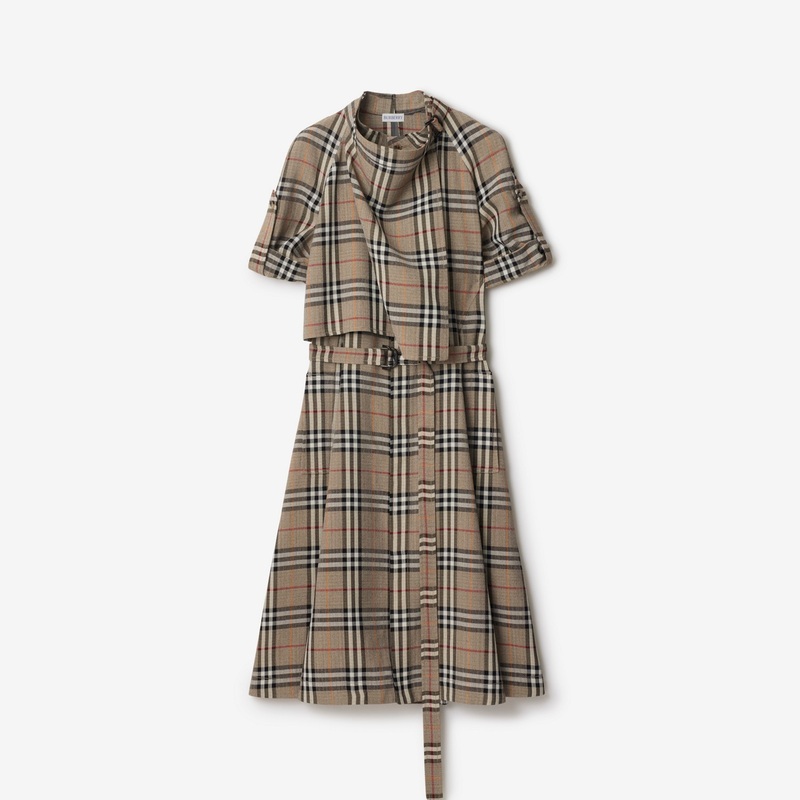 Check Silk Blend Trench Dress