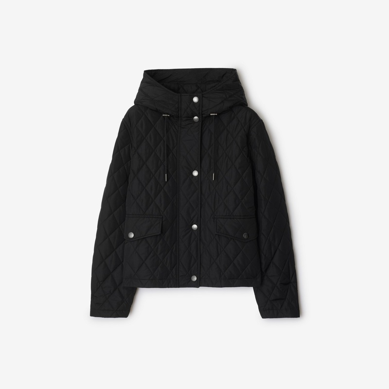 Cropped Quilted Nylon Hooded Jacket