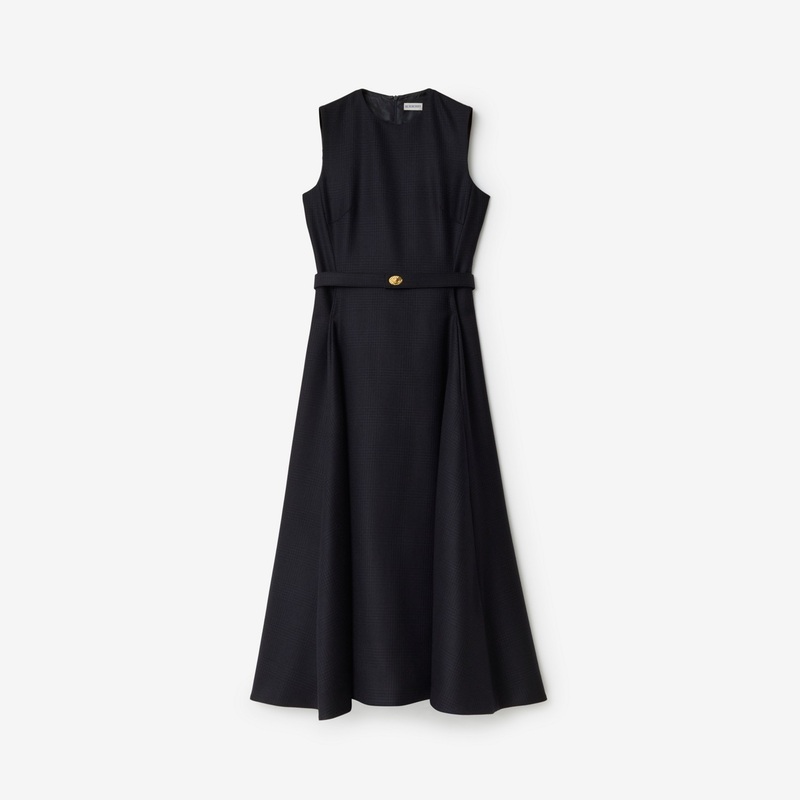 Belted Check Wool Dress