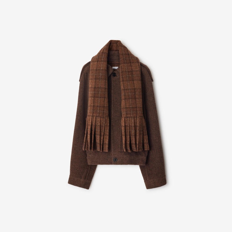 Detachable Scarf Wool Blend Jacket
