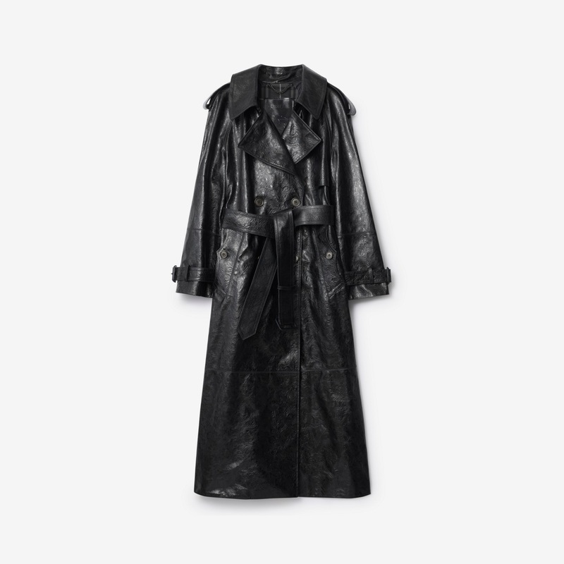 Long Embossed Leather Trench Coat