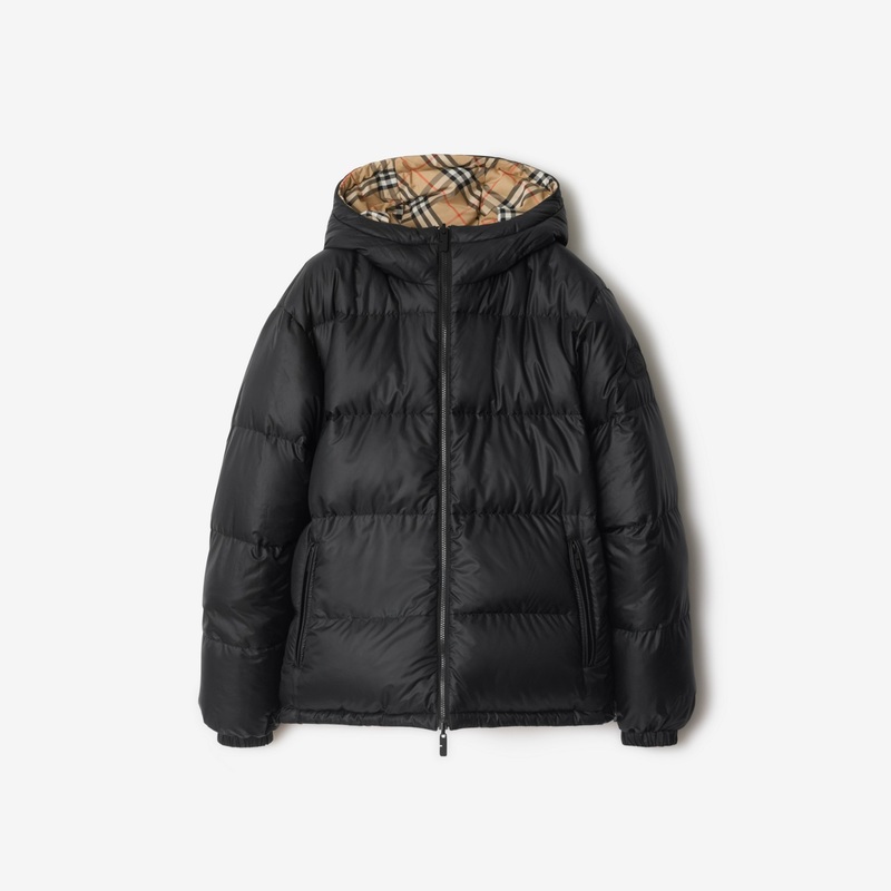 Reversible Check Hooded Puffer Jacket