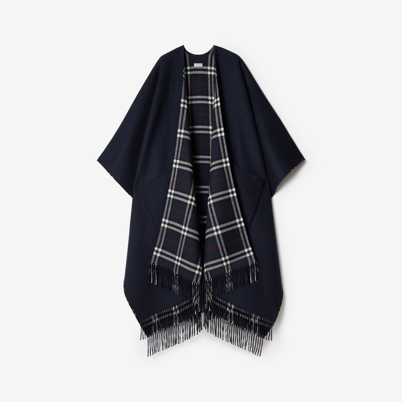 Reversible Check Wool Cashmere Cape