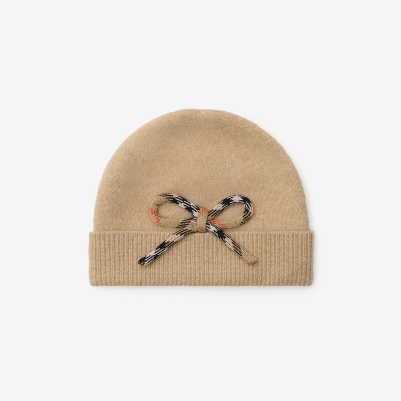 Check Bow Wool Cashmere Beanie