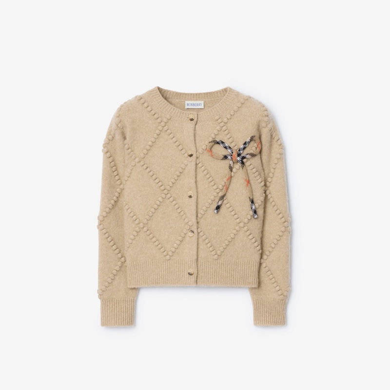 Check Bow Wool Cashmere Cardigan