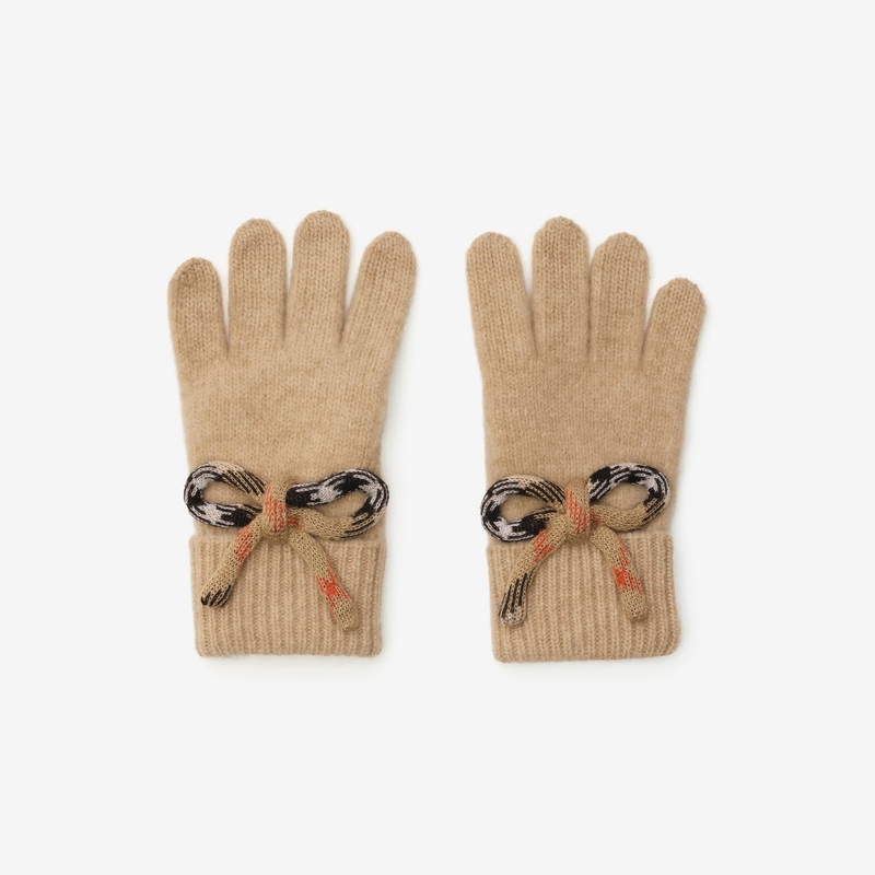 Check Bow Wool Cashmere Gloves