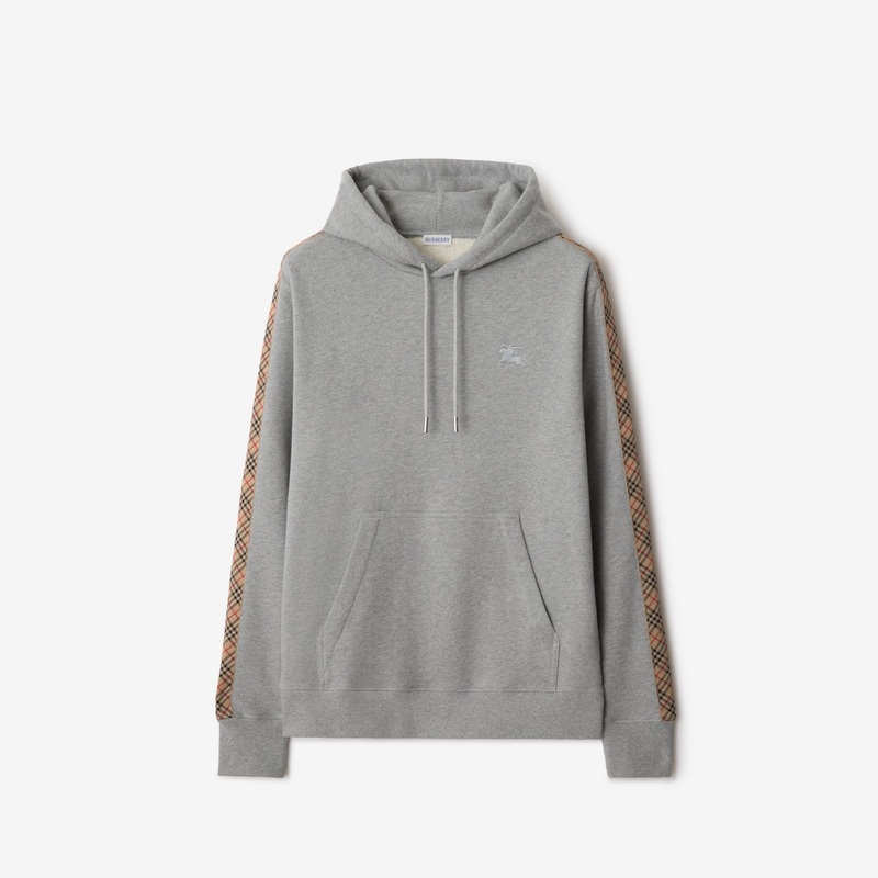 Check Trim Cotton Hoodie
