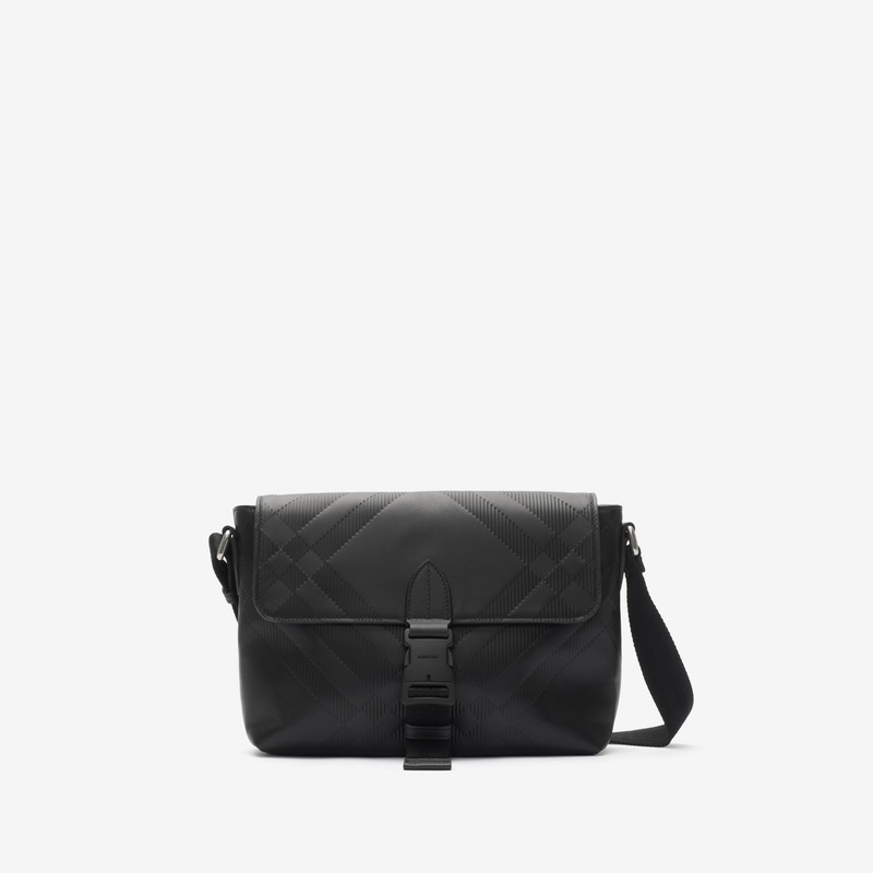 Small Embossed Check Buckled Messenger Bag