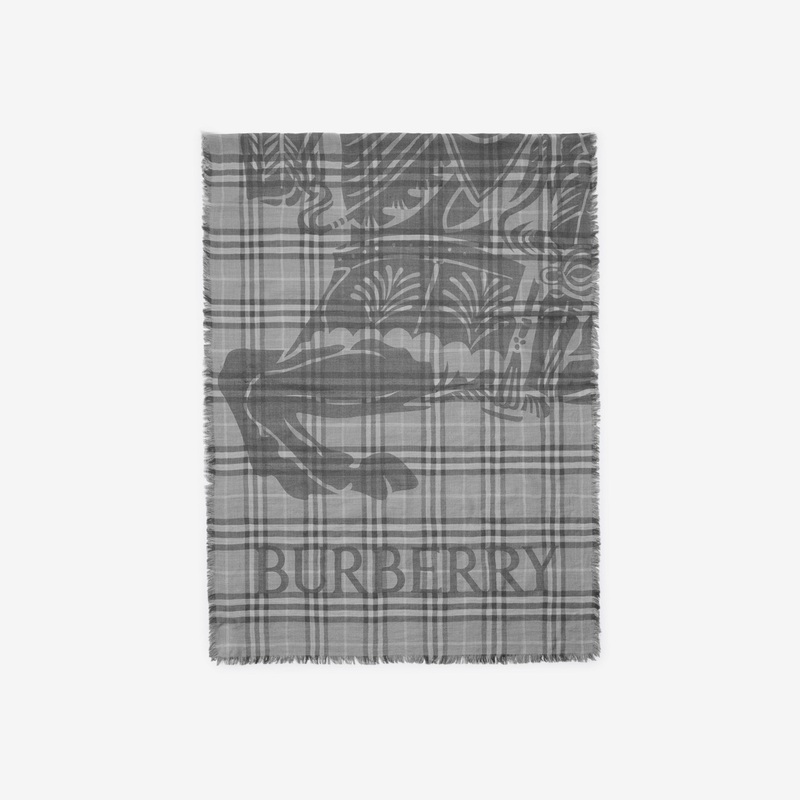 Wide EKD Check Wool Silk Scarf
