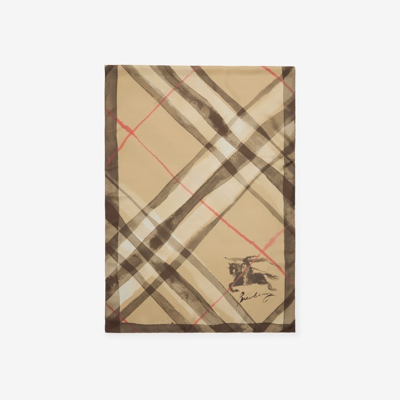 Wide Watercolour Check Silk Scarf