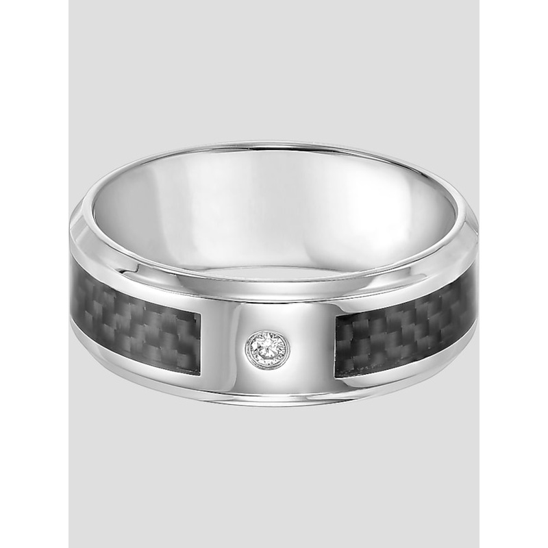 8mm Diamond Accent Stainless Steel Carbon Band