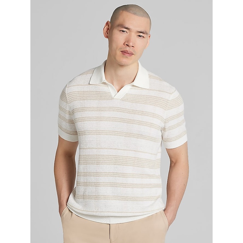 Textured Plaid Stripe Johnny Polo Sweater