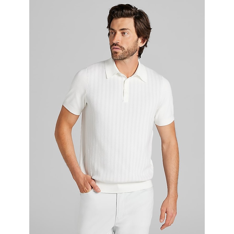 Jacquard Stripe Short Sleeve Polo Sweater