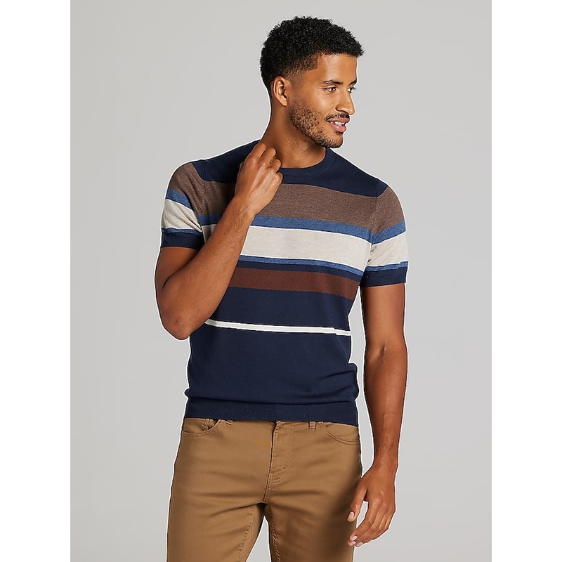 Multistripe Short Sleeve Sweater