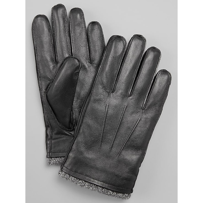 Faux Leather Gloves with Knit Cuffs