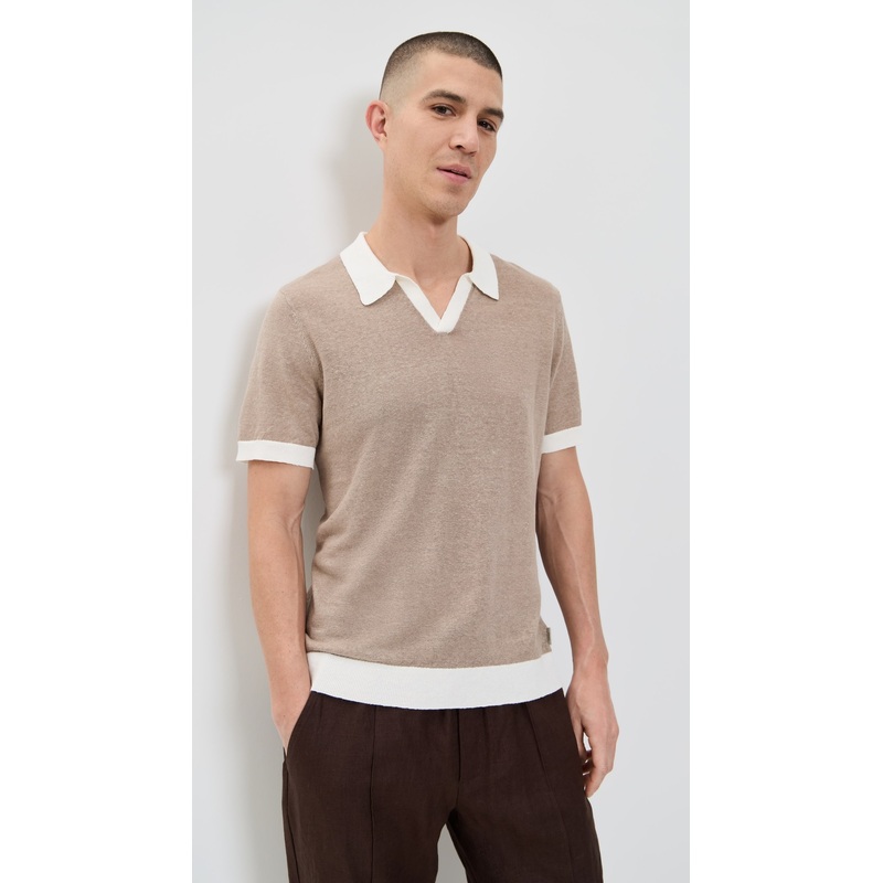 Onia Linen Johnny Collar Polo Sweater