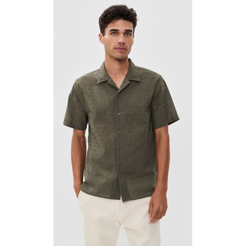 Vince Cotton Eyelet Collar Shirt