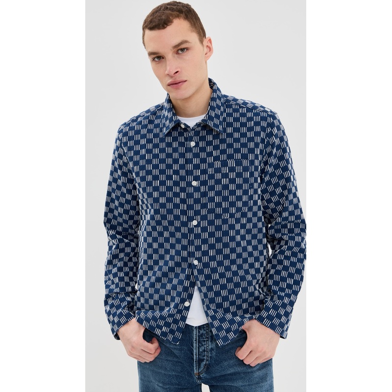Wax London Grid Stitch Breton Overshirt