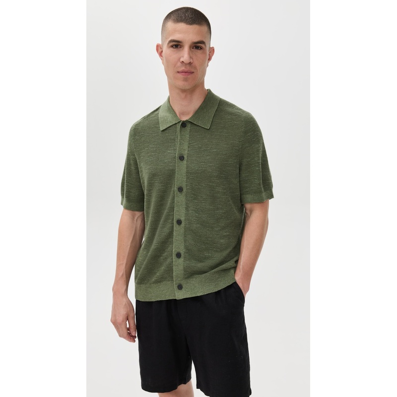 Theory Relaxed Short Sleeve Button Down in Pacific Linen