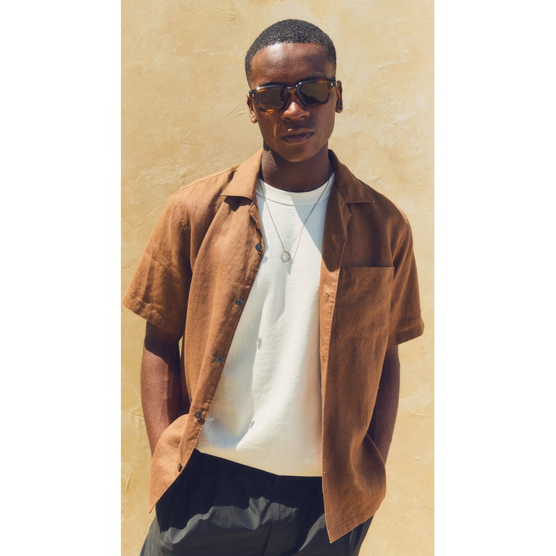 Theory Noll Short Sleeve Camp Collar in Relaxed Linen