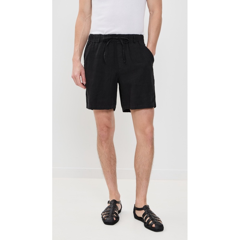 Bather Black Linen Leisure Shorts 6.25″