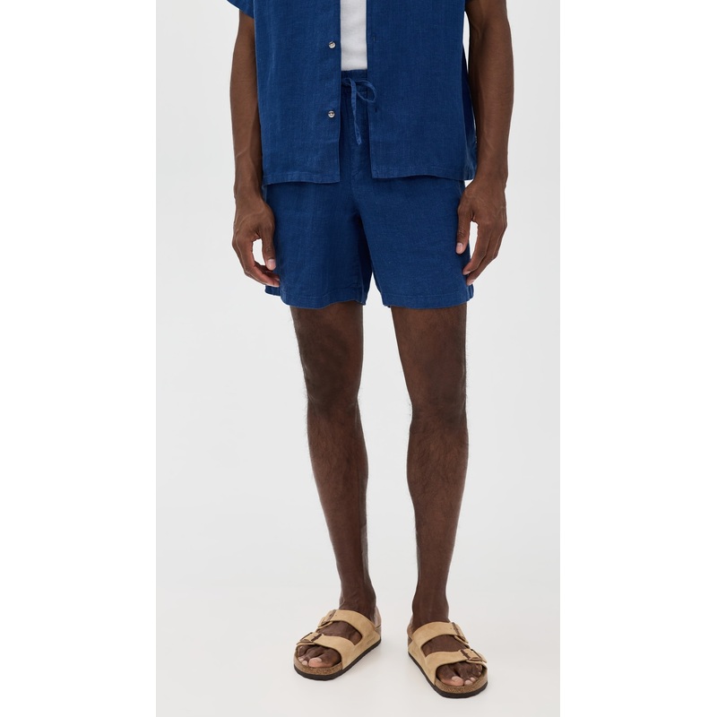 Bather Navy Linen Leisure Shorts 6.25″