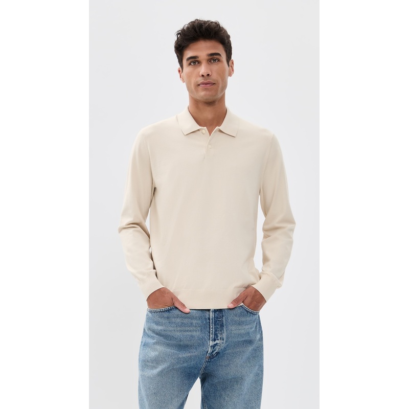 Theory Goris Long Sleeve Polo in Light Bilen