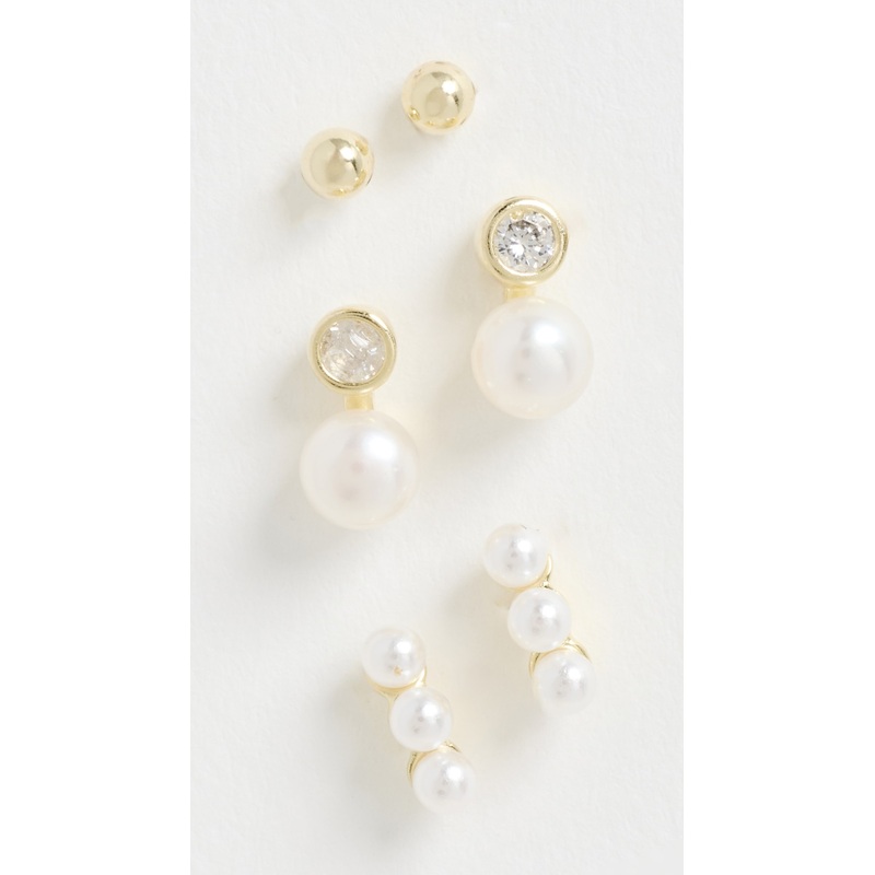 By Adina Eden Cubic Zirconia & Pearls Stud Earrings Combo Set