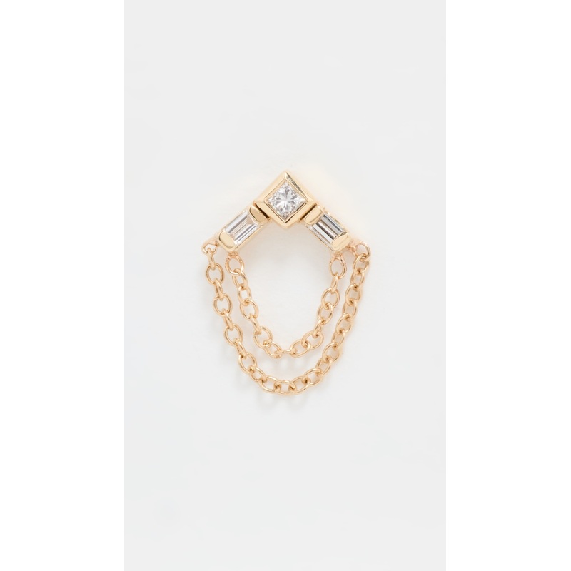 Zoe Chicco 14k Gold Princess and Baguette Point Single Earring with Double Chain Drops