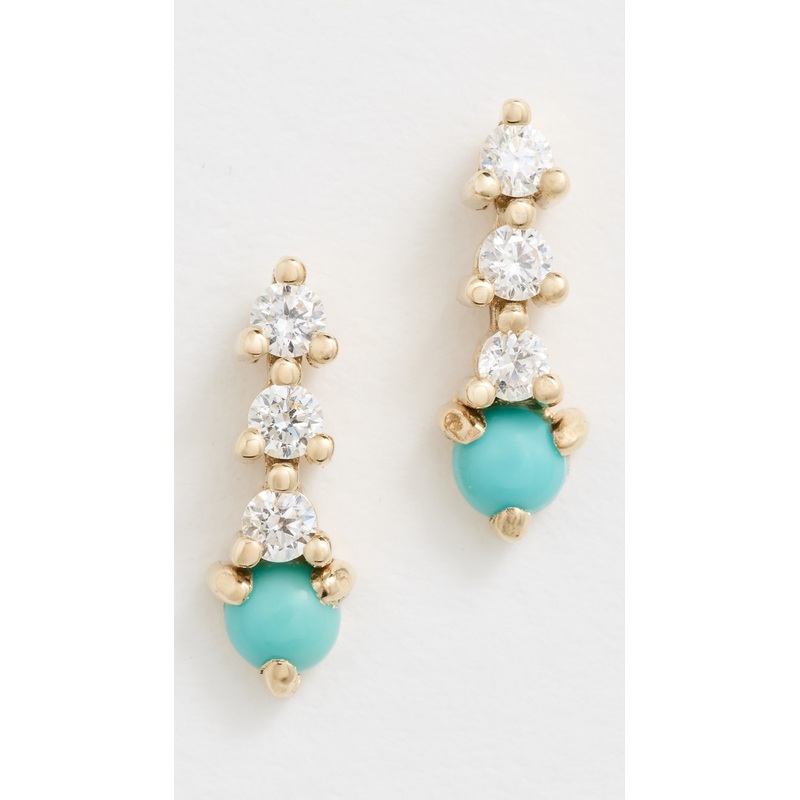 Zoe Chicco 14k Gold Diamond Drop Tennis Earrings with Prong Set Turquoise