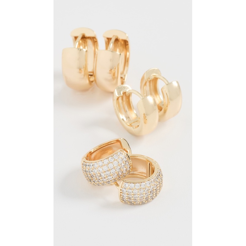 By Adina Eden Solid/Pave Wide Huggie Earrings Combo Set
