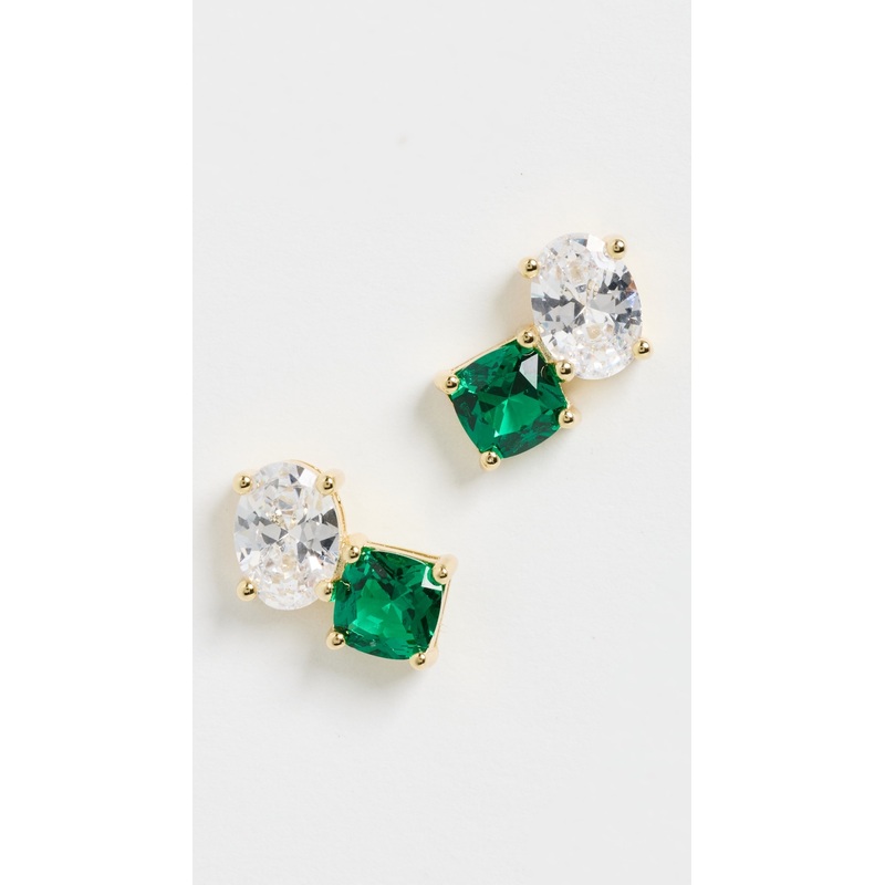 By Adina Eden Colored CZ Pear x Emerald Stud Earrings