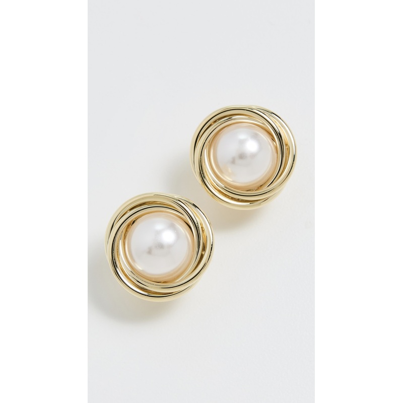 By Adina Eden Pearl Twisted Bezel On The Ear Stud Earrings