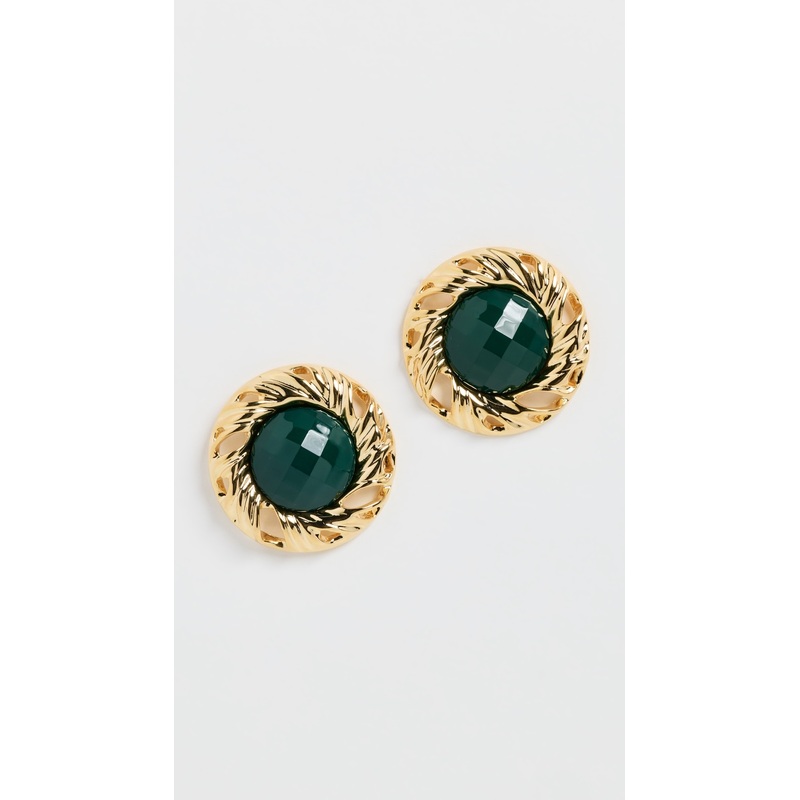 By Adina Eden Vintage Colored Stone Rimmed Stud Earrings