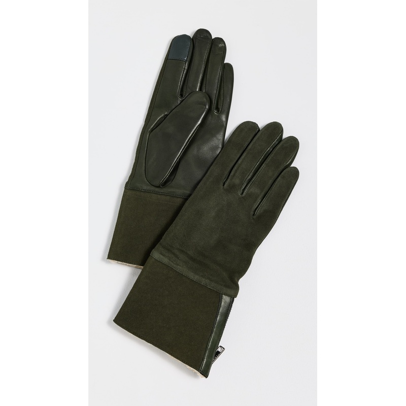 Carolina Amato Suede Back Shearling Cuff & Side Zipper Gloves