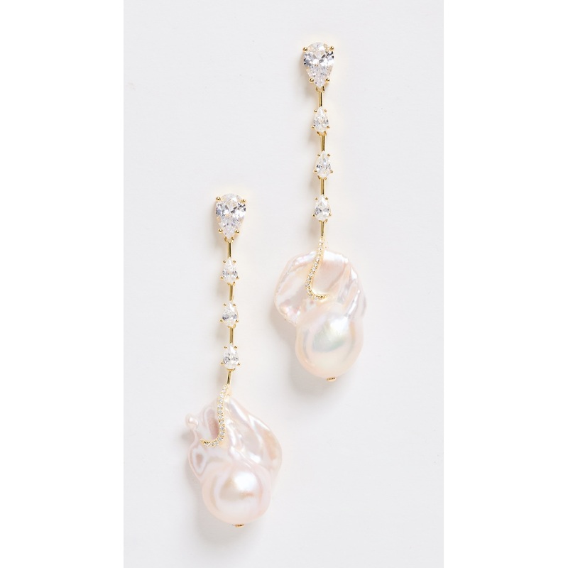 By Adina Eden 14k Dangling Baroque Pearl Stud Earrings