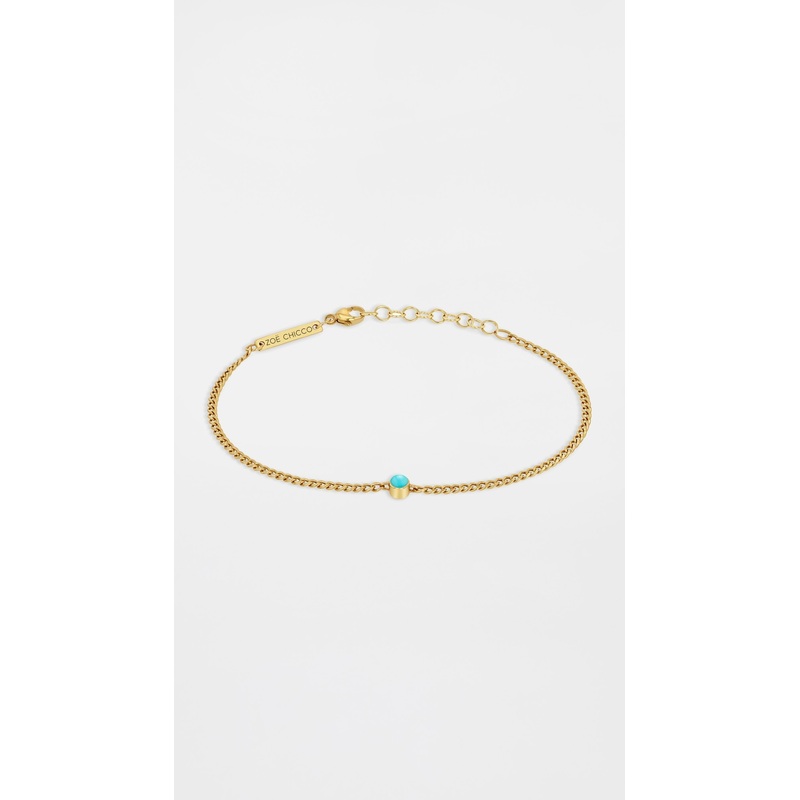 Zoe Chicco 14k XS Curb Chain Turquosie Bezel Bracelet