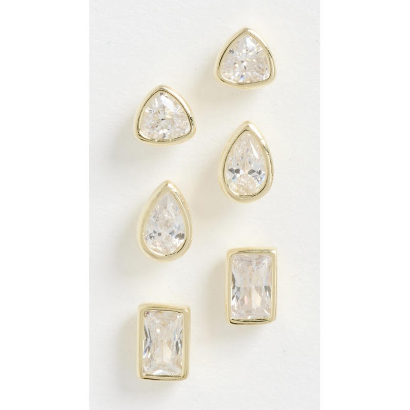 By Adina Eden Multi Shape Cubic Zirconia Bezel Stud Earrings Combo Set