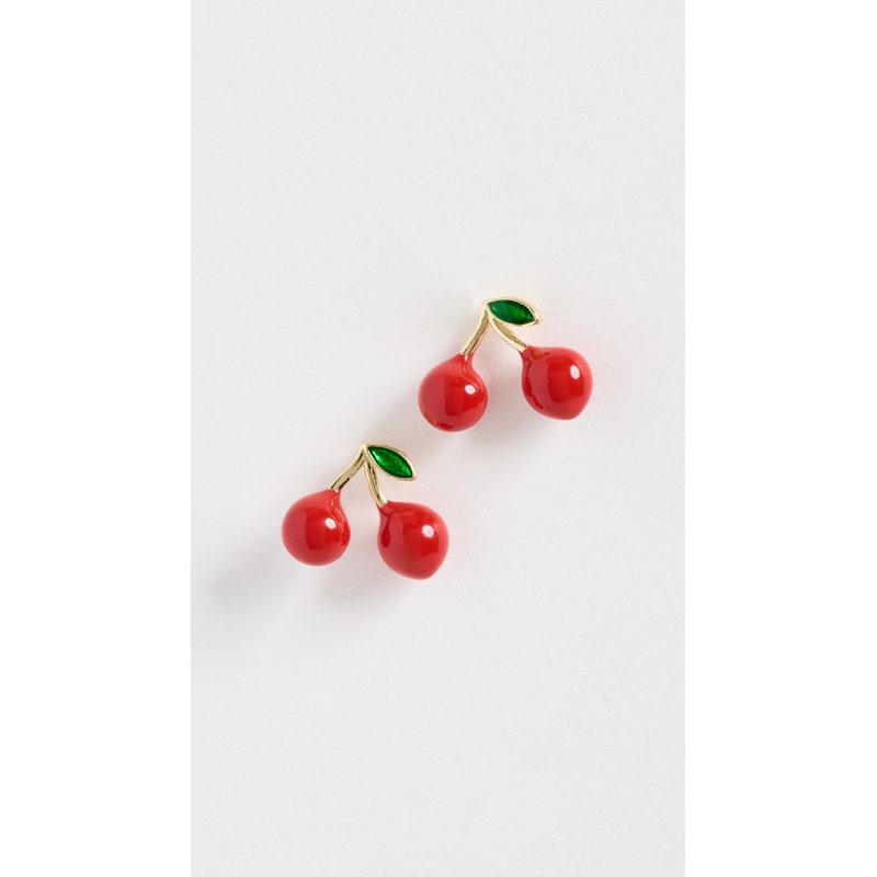 By Adina Eden Red Enamel and Green CZ Cherry Stud Earrings