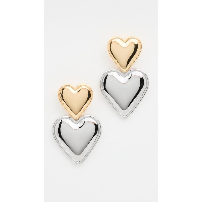 By Adina Eden Two Tone Double Heart Drop Stud Earrings