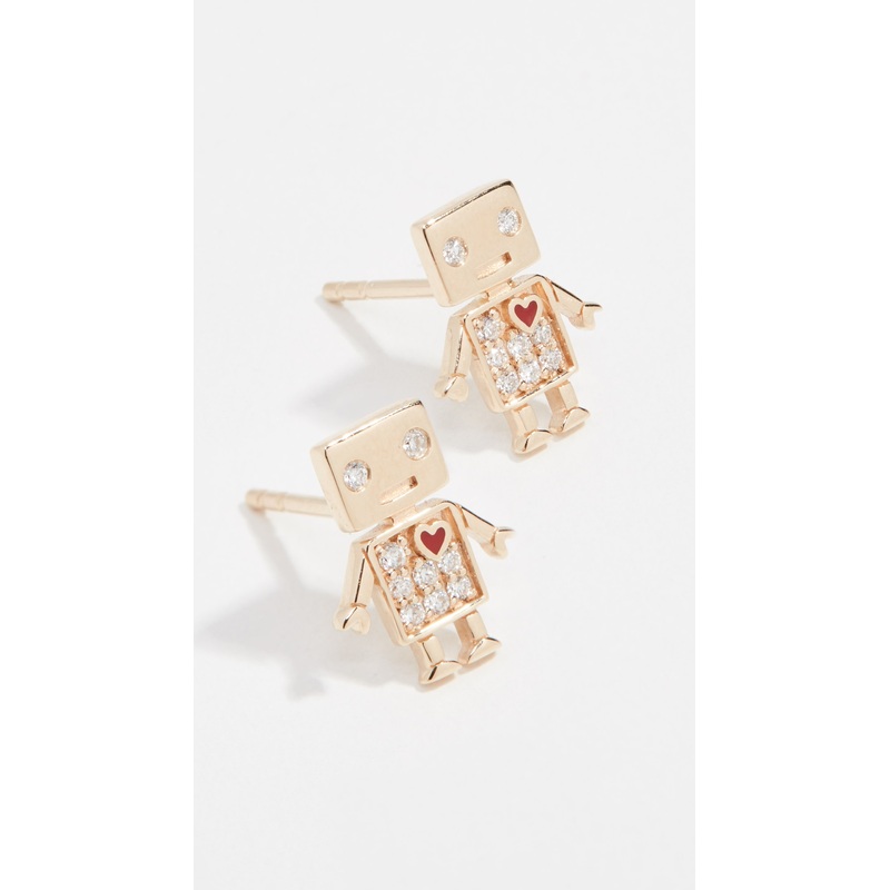 Sydney Evan 14k Gold Love Robot Stud Earrings