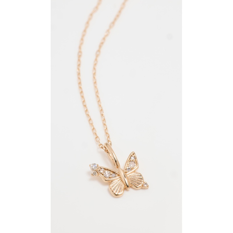 Adina Reyter 14k Diamond Butterfly Mini Bead Charm Necklace