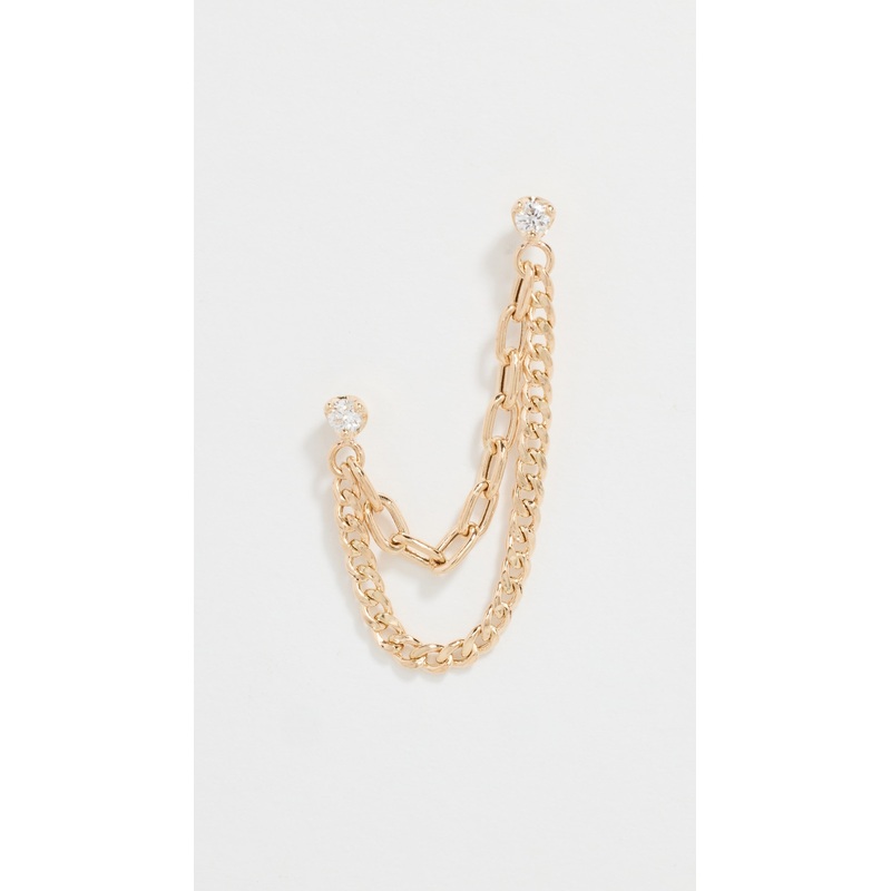 Zoe Chicco 14k 2mm Diamonds with 2 Hanging Chains Earring