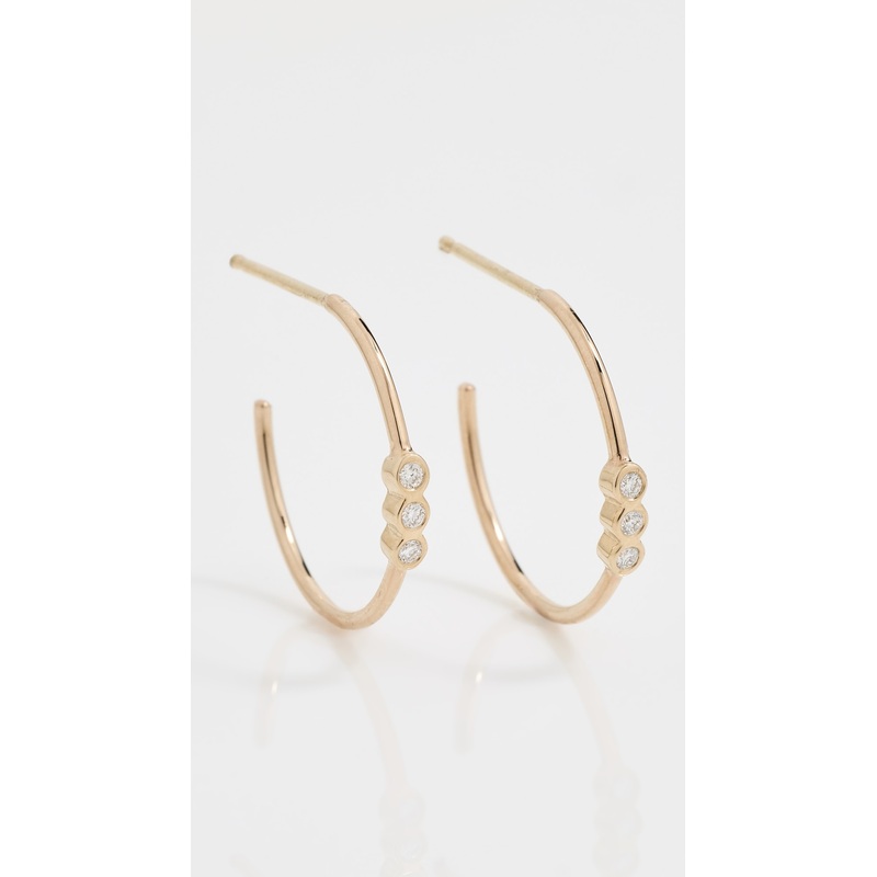 Zoe Chicco 14k Gold 3 Bezel Set Diamond Hoop Earrings