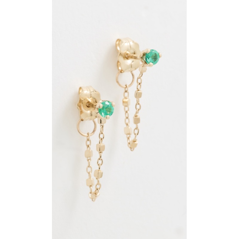 Zoe Chicco 14k Gold Emerald Square Bead Chain Huggie Earrings